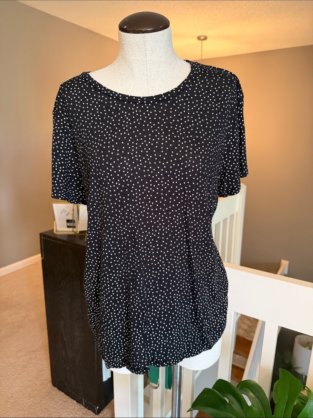Amuse Society Black Polka Dot Short Sleeve Women's Top